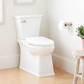 Signature Hardware 483980 Benbrook 1.28 GPF Two Piece Skirted Elongated Toilet - ADA Compliant, Elongated Seat Included - White/Brushed Nickel Lever