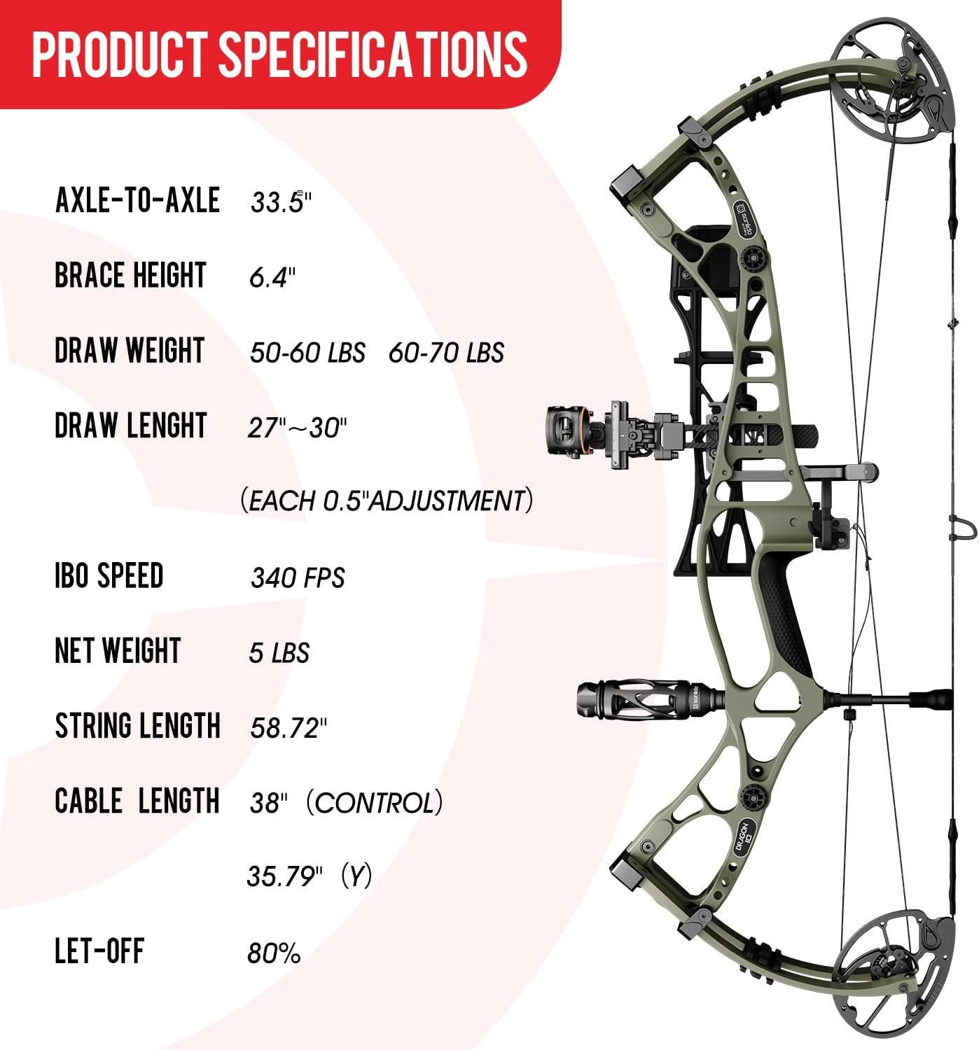 Sanlid Archery Dragon 10 Compound Bow Package 27"-30" Draw Length, 60-70# Draw Weight Wilderness and Dragon X7 Compound Bow Kit