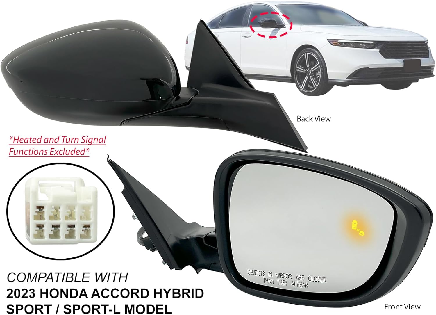 APA Replacement for Exterior Rear View Mirror Power Non-Heated with Blind Spot Detection 2023 Accord Hybrid Sport Sport-L Model Passenger Right Side 7620830BA01 HO1321358