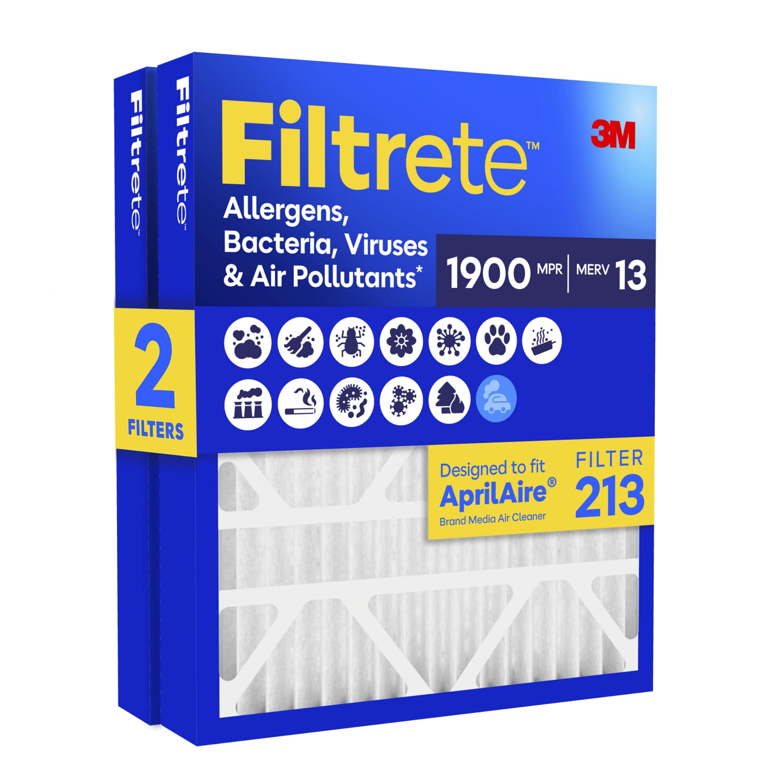 Filtrete AprilAire 213 Filtro de aire, filtros de repuesto AprilAire 213, MERV 13, MPR 1900, alérgenos, bacterias, virus y contaminantes del aire, filtro de aire acondicionado de 12 meses, aire más