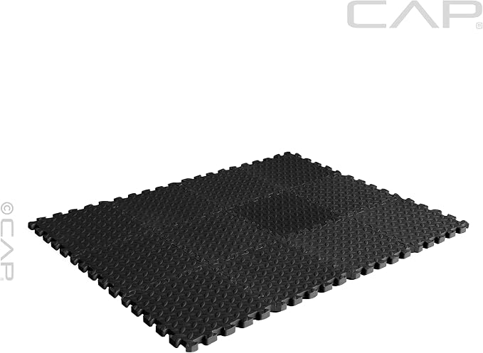 Estera de ejercicio CAP Barbell, tapete puzzle interconectable, textura diamante, cubre 12 pies cuadrados, negro 12 x 12 x 1/2 miniatura 2