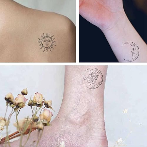 Miniatura 3 de Estrellas 6 hojas de tatuajes temporales para mujeres y adultos, diseño boho flash, arte, sol, luna, estilo antiguo, tatuaje temporal para hombres
