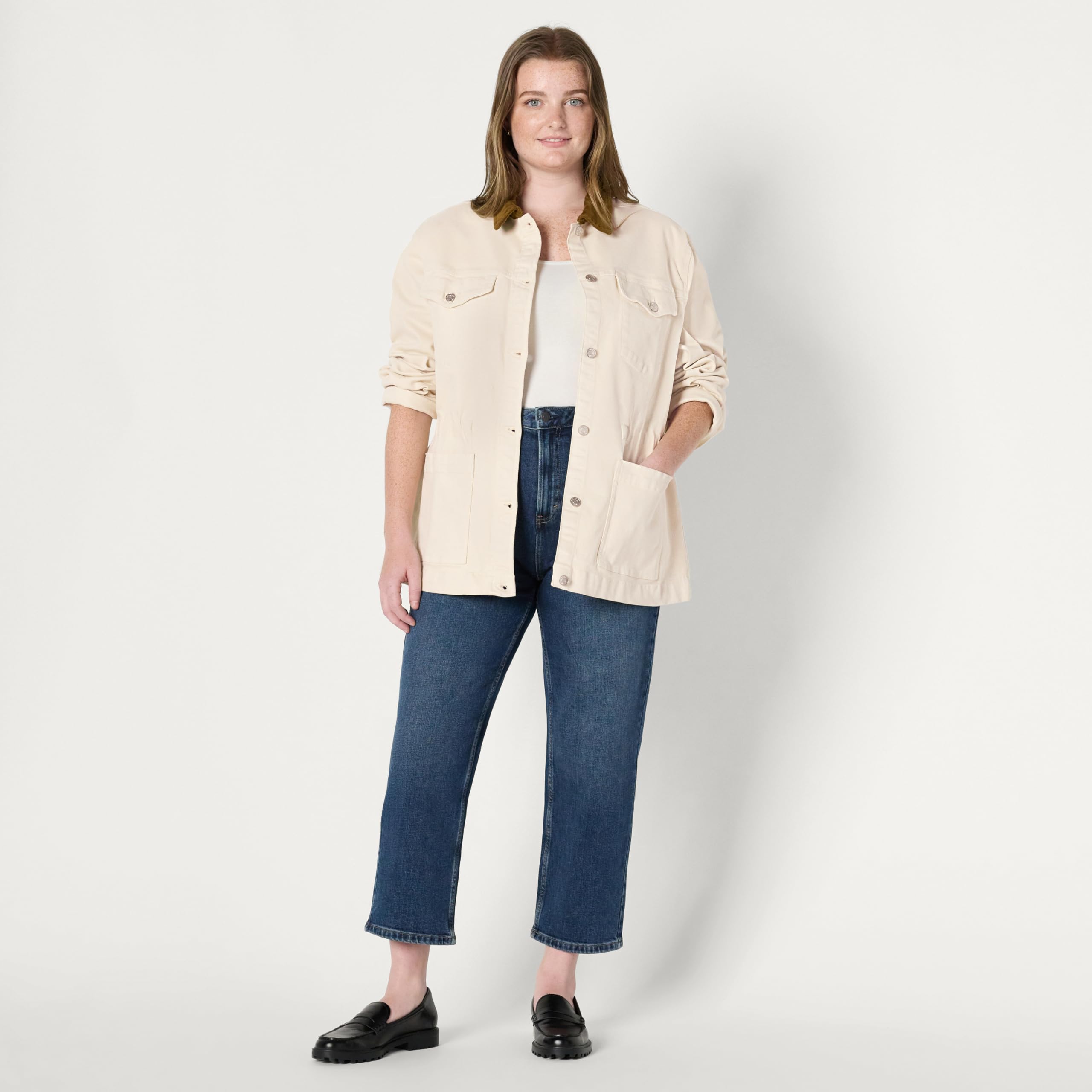 Amazon Essentials Mujer Chaqueta Barn Vaquera de Cintura Ceñida y Baja Elasticidad de Corte Estándar