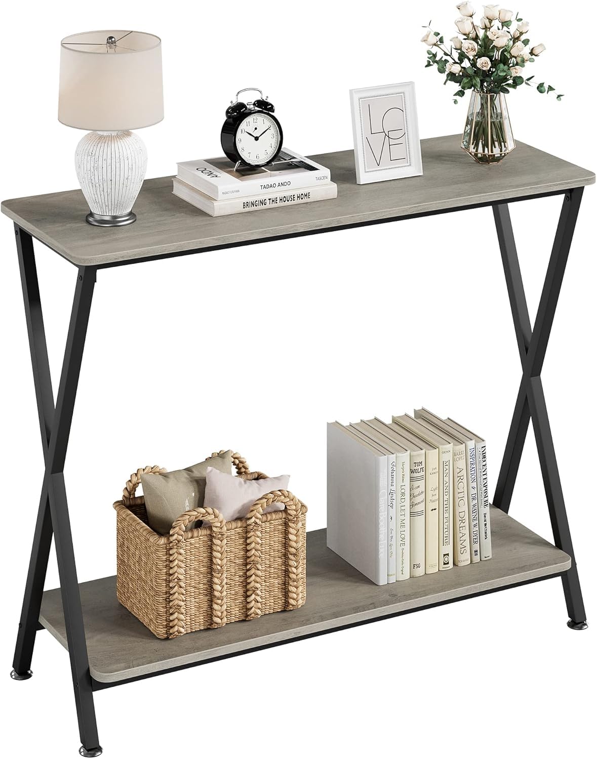 Garvee Console mobili, ingresso ingresso tavolo consolle, uso in ingresso e soggiorno per posizionare decorazioni e oggetti quotidiani, struttura robusta, 85 × 30 × 81 cm, grigio