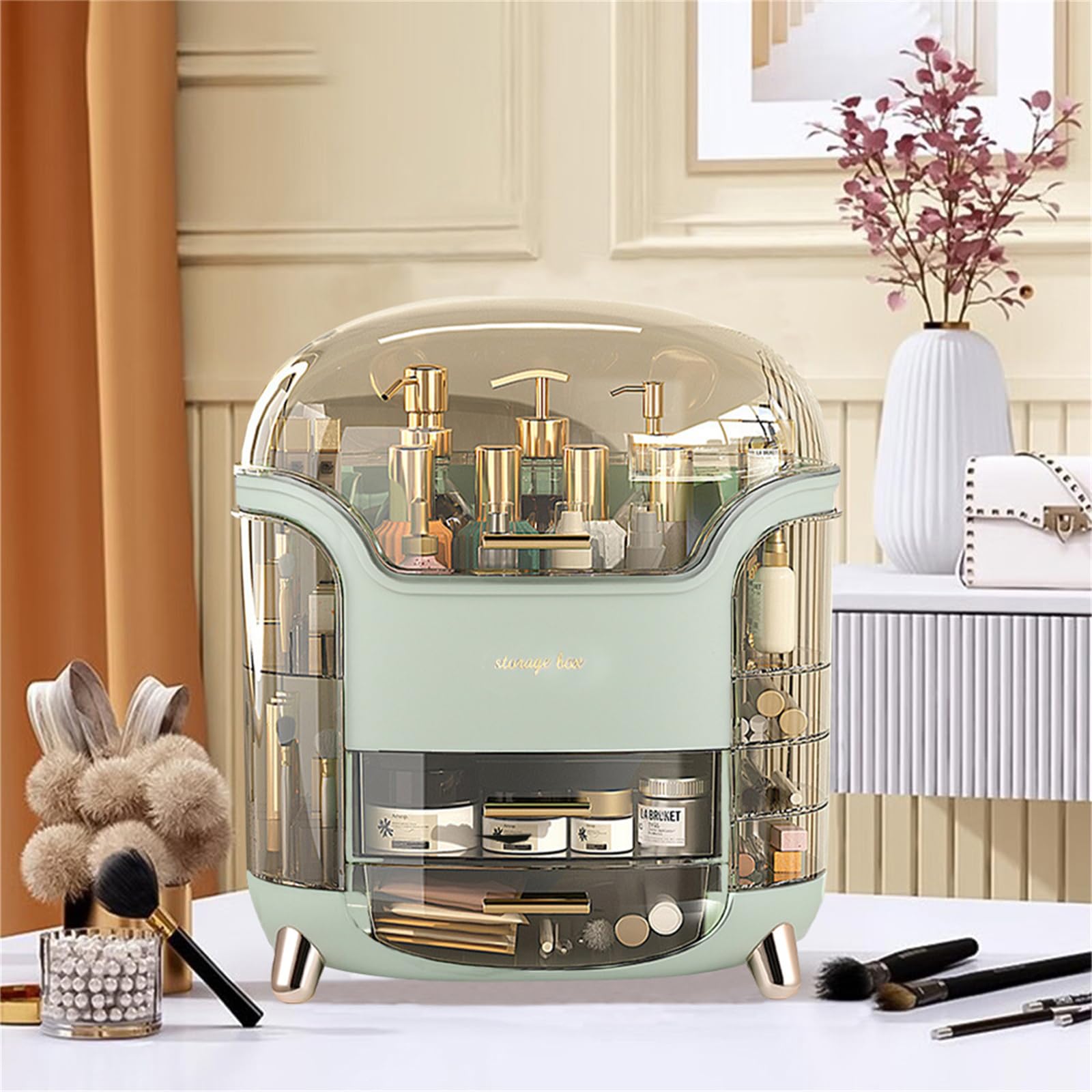BTGGG Kosmetik Organizer Mit Deckel, Schublade Und Wasserdichter Skincare Aufbewahrung - Schminktisch Für Schlafzimmer Und Badezimmer
