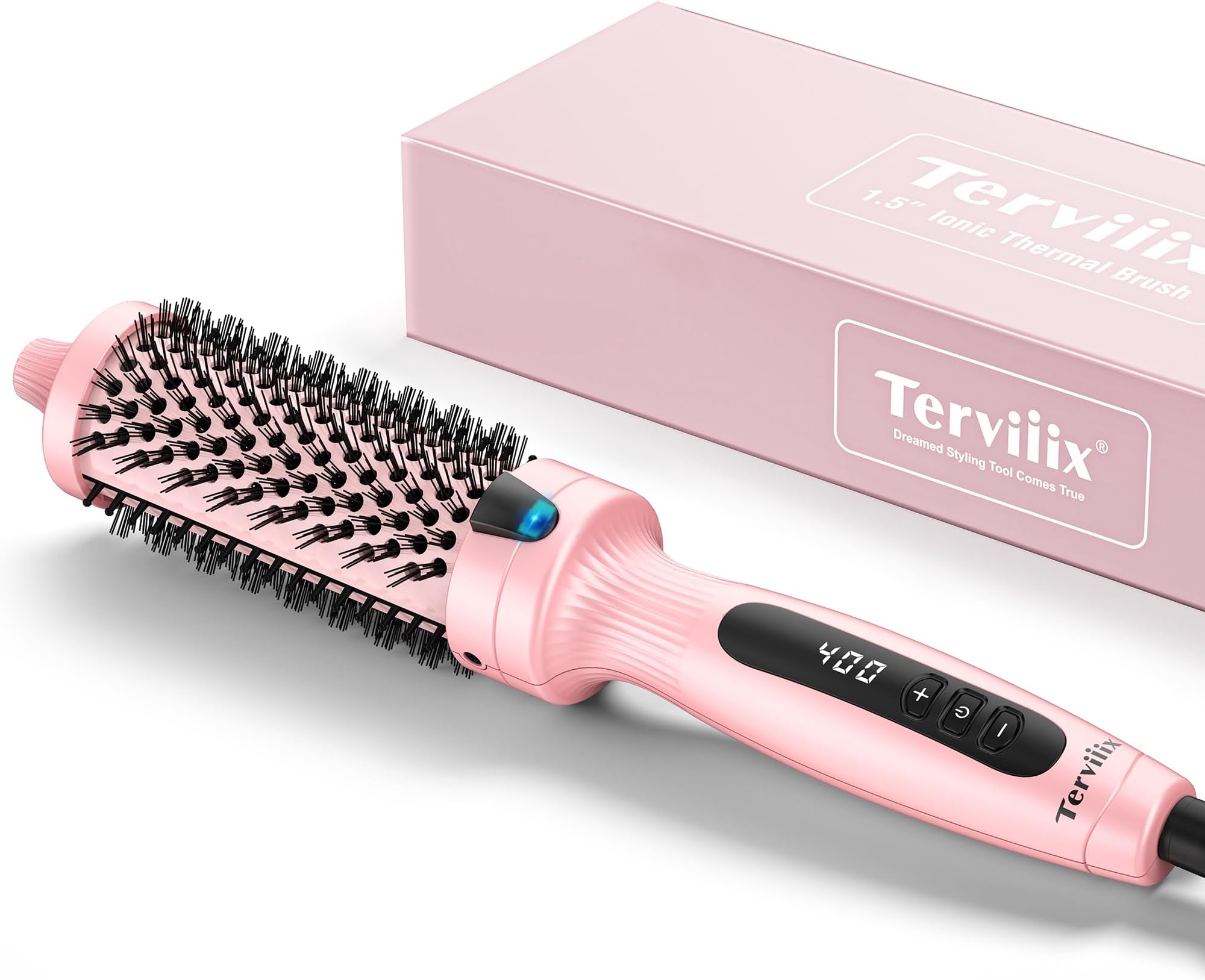 Terviiix 1.5 Inch Thermal Brush Get Voluminous Style, Curling Iron Ceramic Double MCH Hot Brush Tourmaline Ionic Curling Wand, Digital Display 9 Temperatures, Dual Voltage