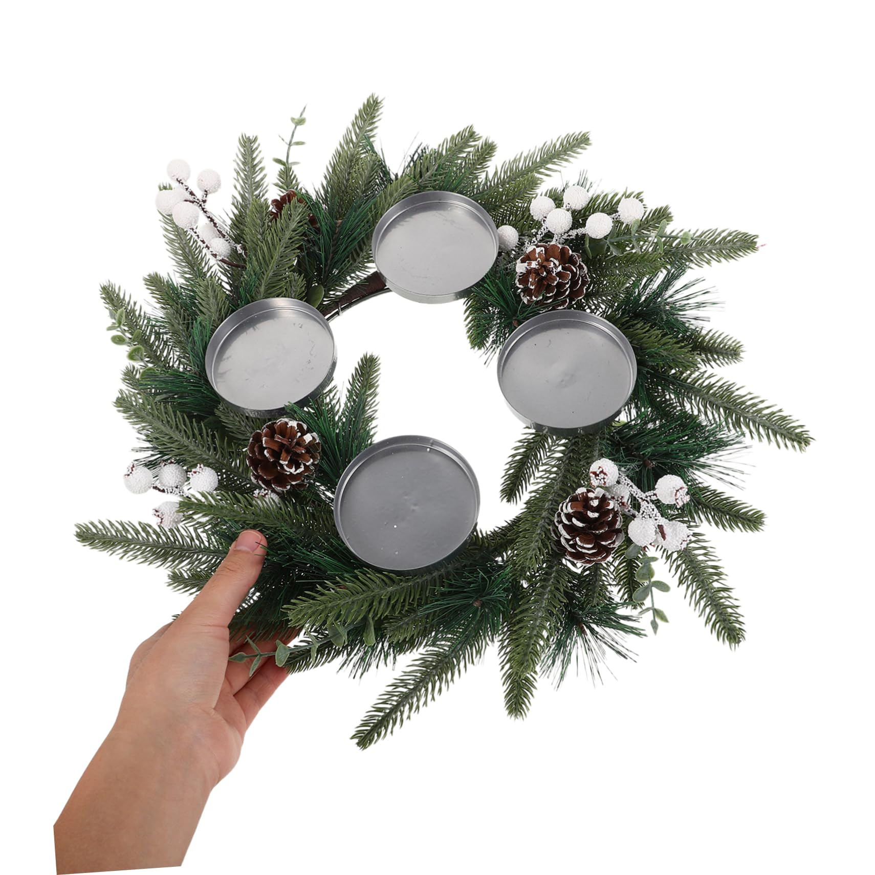 MAGICLULU Adventskranz mit Künstlichem Dekorativer Kerzenhalter mit Beeren und Zapfen Stabiles Design für Festliche Weihnachtsdekoration und Einfache Montage