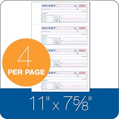 Miniatura 3 de Adams Libro de recibos de dinero de encuadernación, 3 partes sin carbono, blancocanariorosa, 11 x 7-58 pulgadas, 33 juegos (TCH1185)
