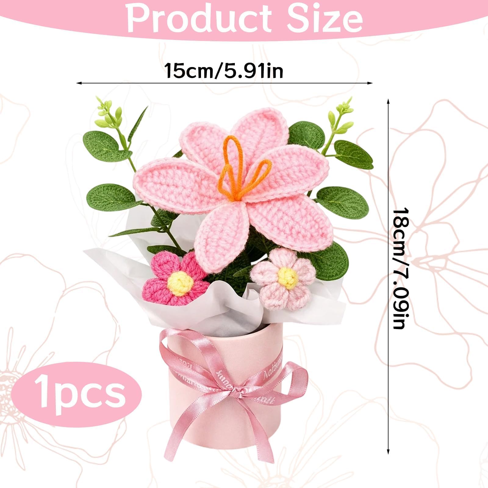 Fleur Crochet Tulipe Rose Bouquet Décoration Intérieur Cadeau Anniversaire Mariage