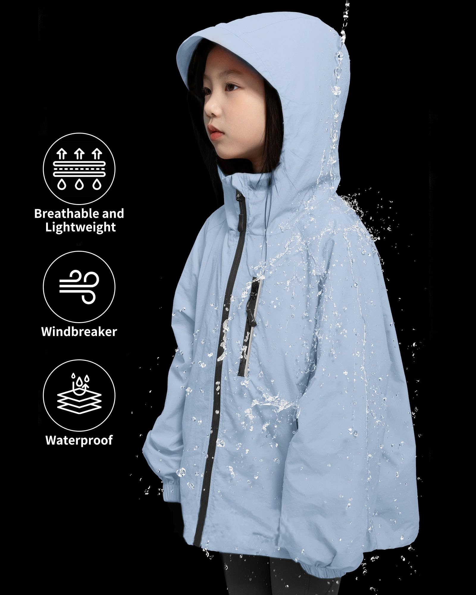 Rolanko Mädchen Wasserdichte Kapuzenjacke Leichter Regenmantel Windbreaker Outwear Regenjacken für Kinder Jungen 7-14 Jahre