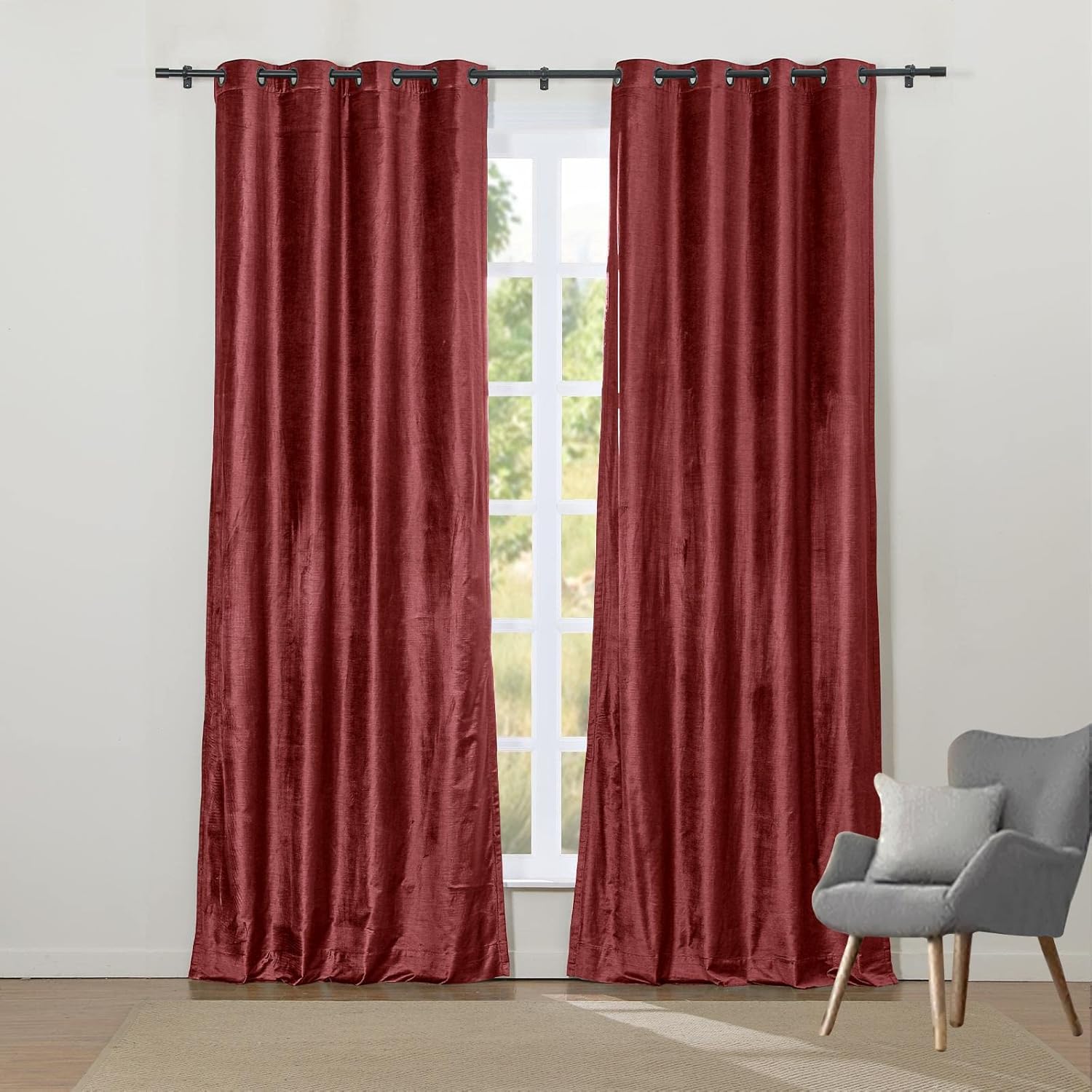 ChadMade Luster Cotton Velvet Grommet Lined Curtain for