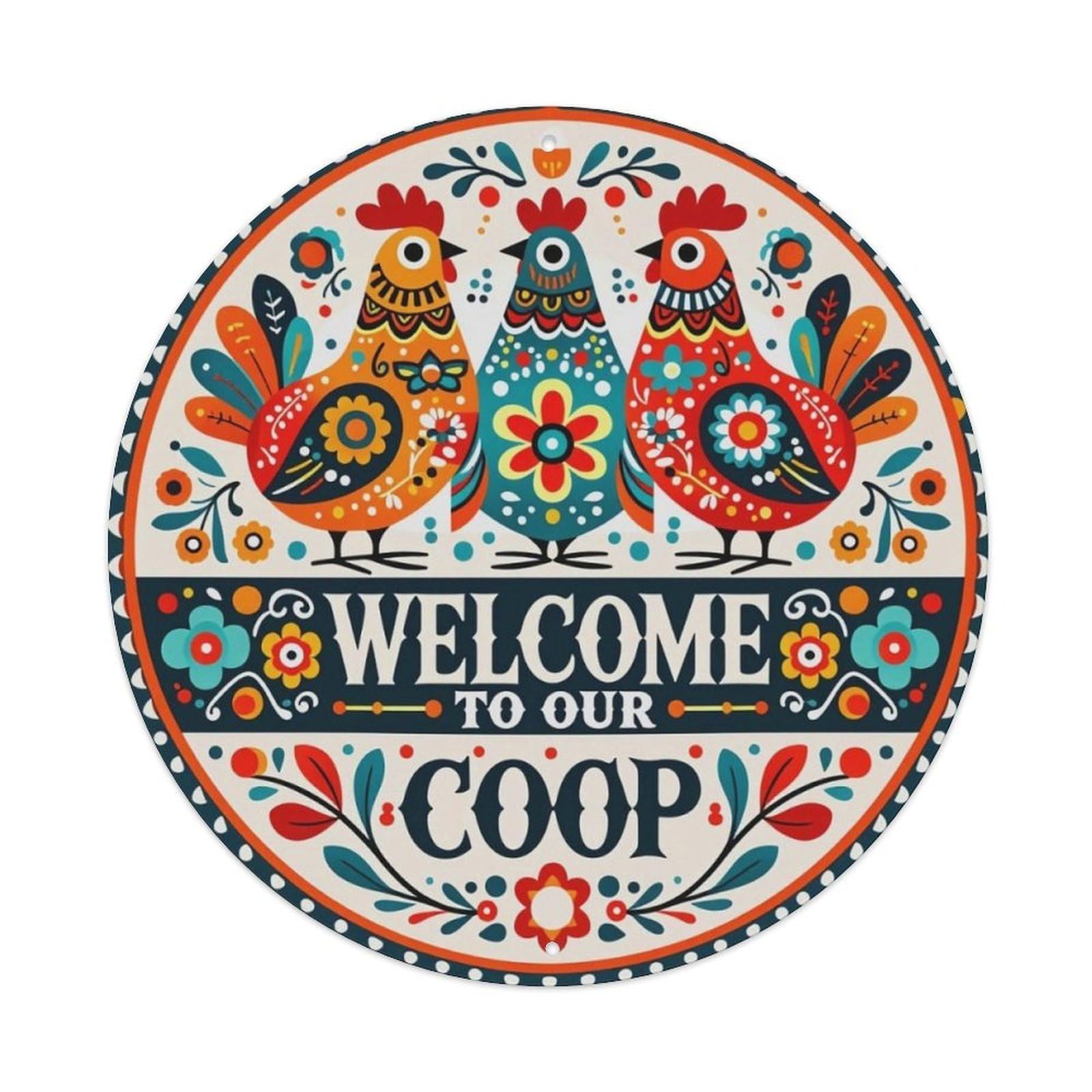 Ldfuieksufg Style Folk Art Chicken Coop Welcome Sign Vintage Aluminium Metal Sign, Retro Wall Decor For Home, Bar, Garage & Farmhouse 20X20cm