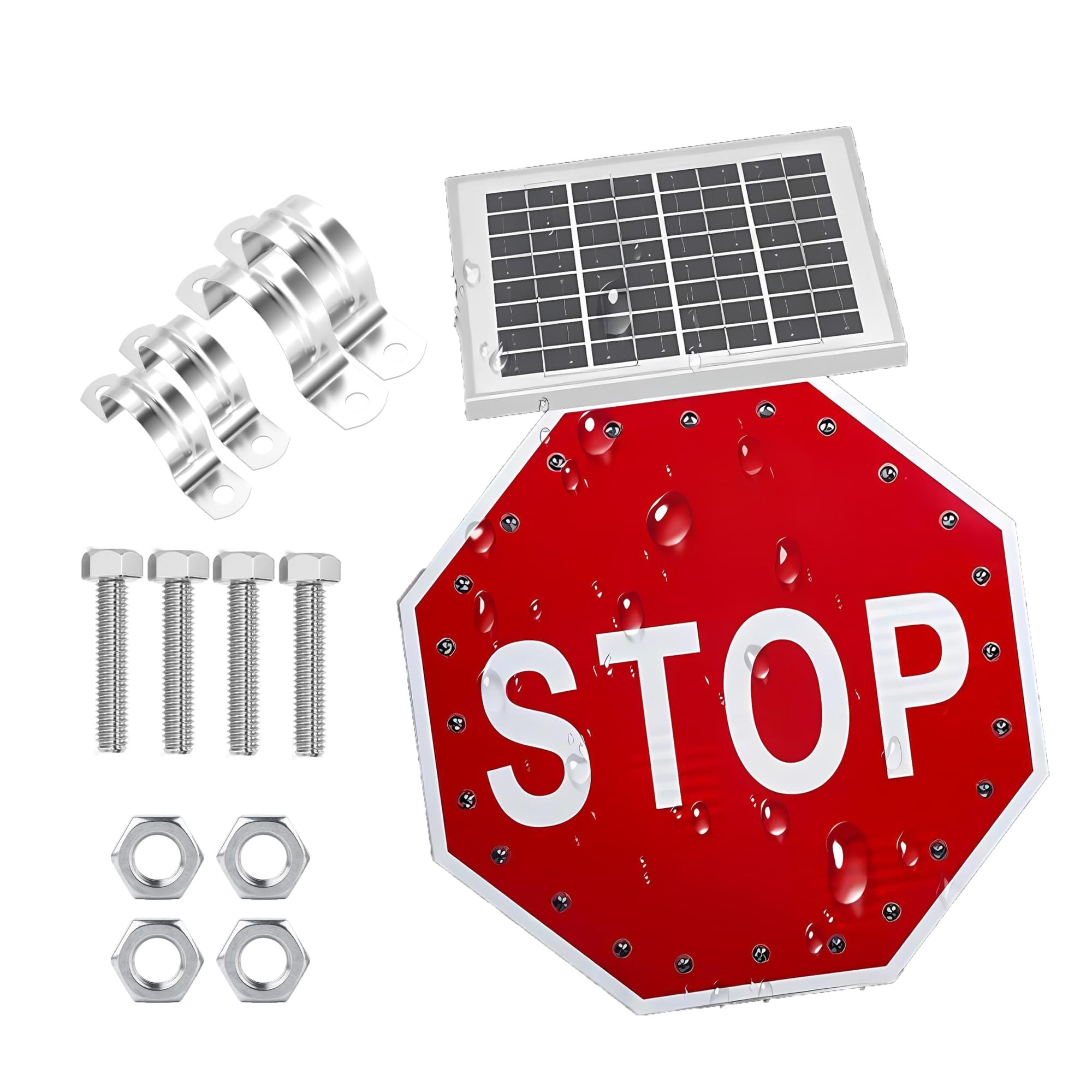 24" 30" Solar Stop Sign Led Flashing Traffic Warning Signs, Rustproof Aluminum Metal Octagon Road, Monocrystalline Silicon Solar Powered Blinking Lighted Sign.(24in)