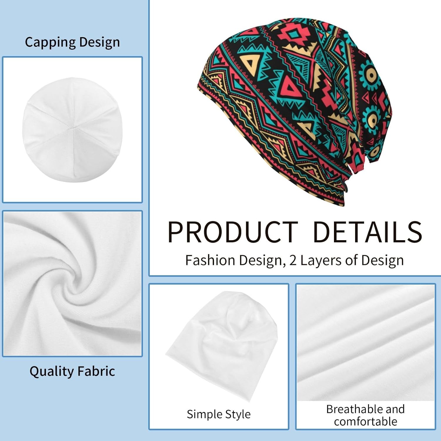 African Beanie Hat for Women Men Fashion African Ethnic Tribal Style Print Knitted Hat Chemo Hat Unisex Skull Caps