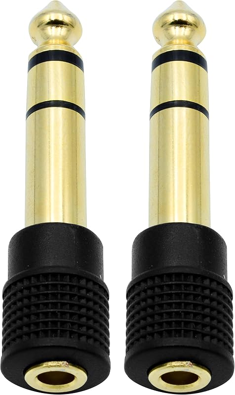 Adaptador de audio macho de 6,35 mm (1/4 pulgadas) a conector de auriculares estéreo hembra de 3,5 mm (1/8 pulgadas) chapado en oro, paquete de 2