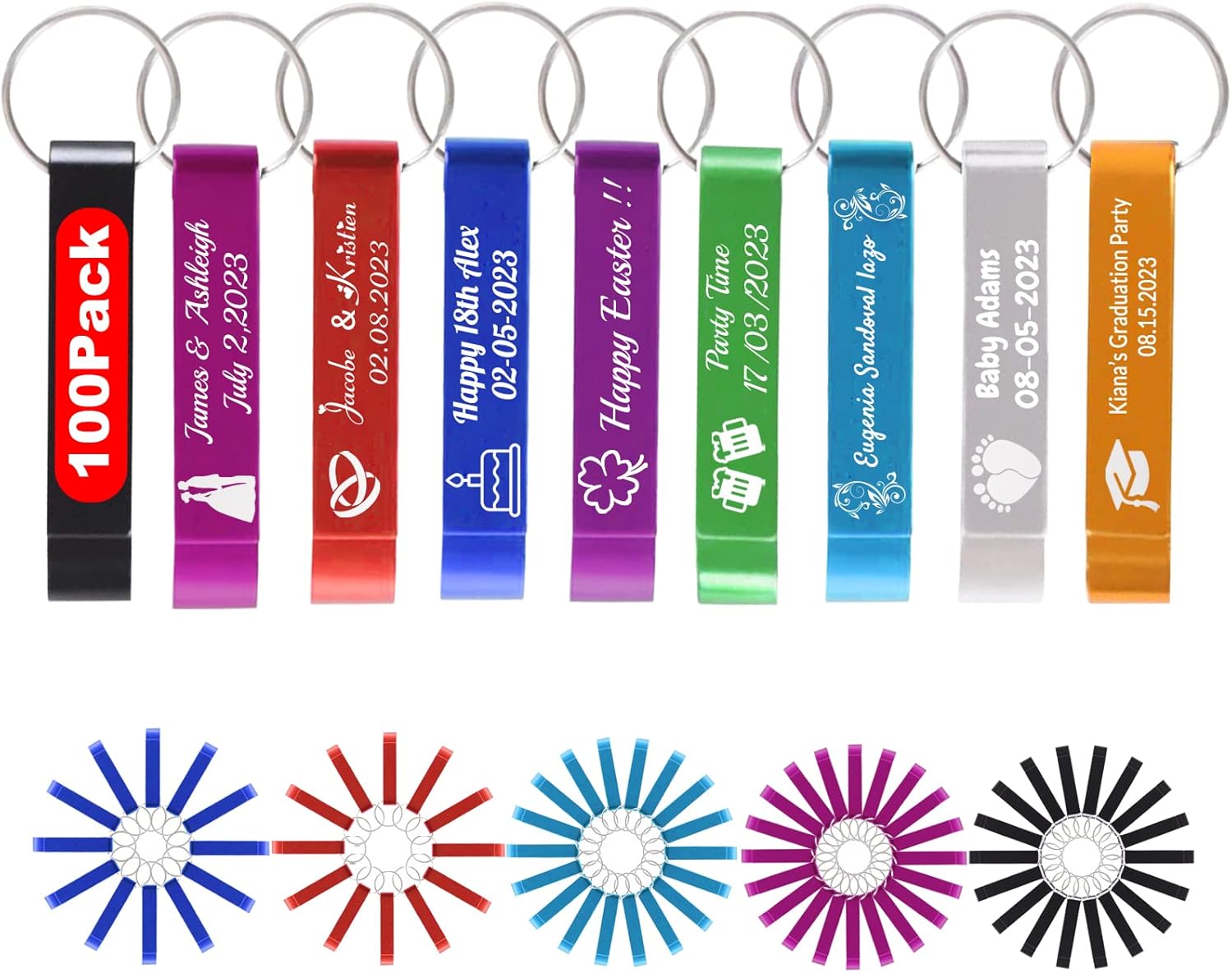 100pcs Personalized Custom Bottle Opener Keychain Bulk