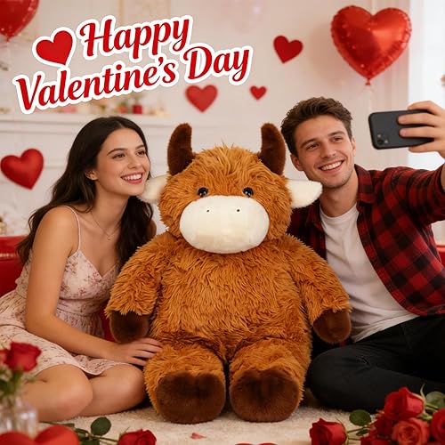 Miniatura 5 de Animal de peluche de vaca grande de las tierras altas de 32 pulgadas, juguete de peluche de vaca gigante de las tierras altas, regalo para niños