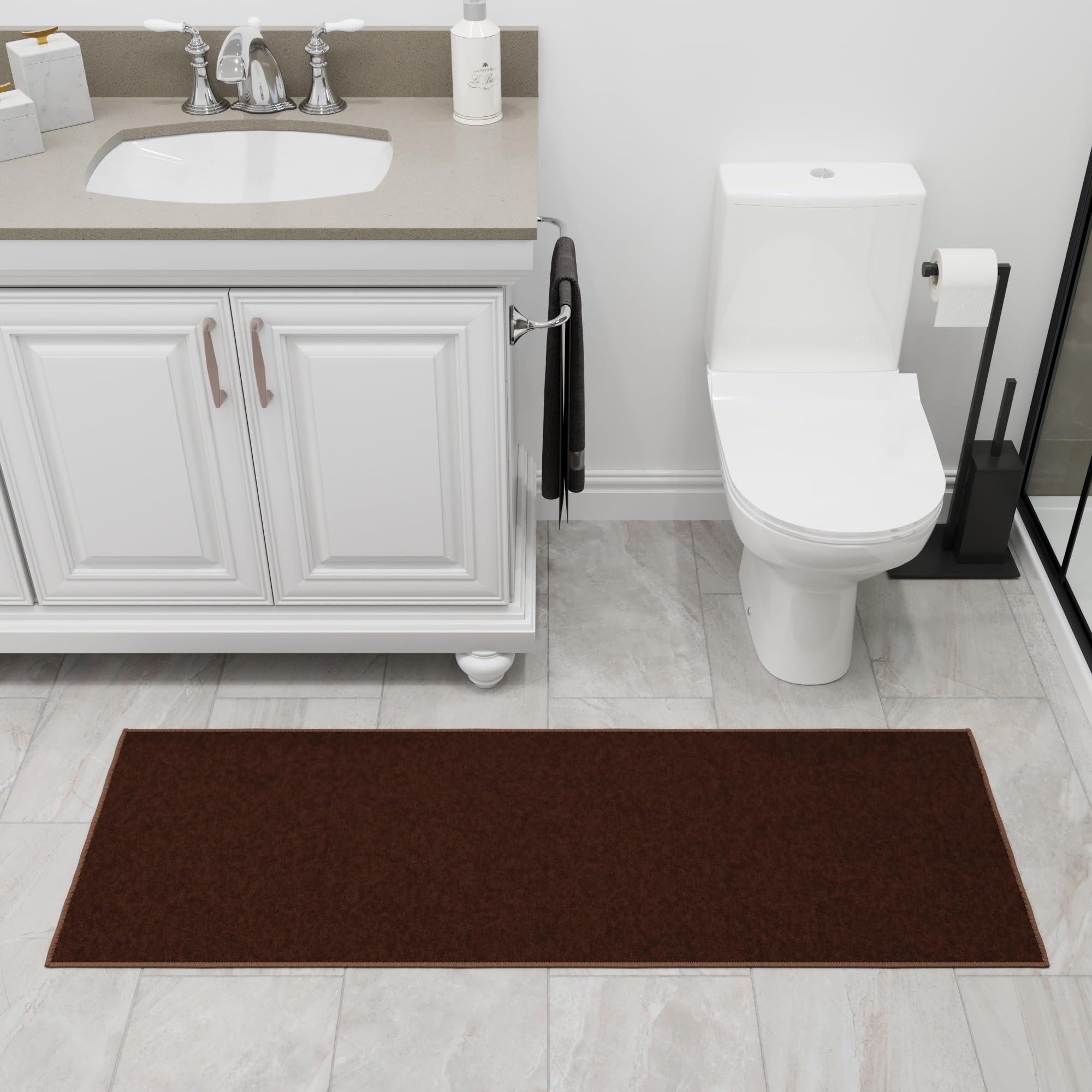Ottomanson Tapis de couloir collection Ottohome dos en caoutchouc uni 67 cm x 183 cm marron