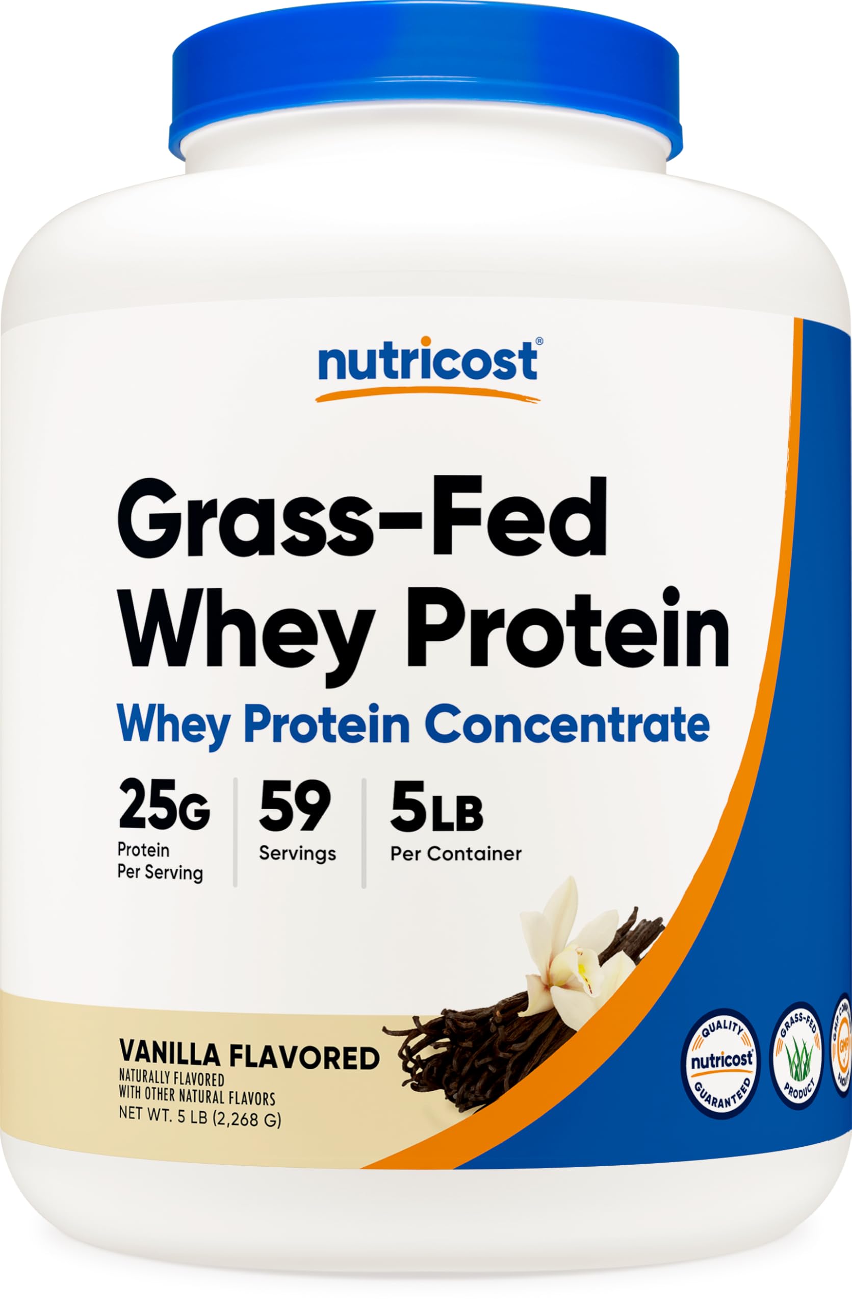 Nutricost Grass-Fed Whey Protein Concentrate - Undenatured, Non-GMO, Gluten Free, Natural Flavors Vanilla 5LBS