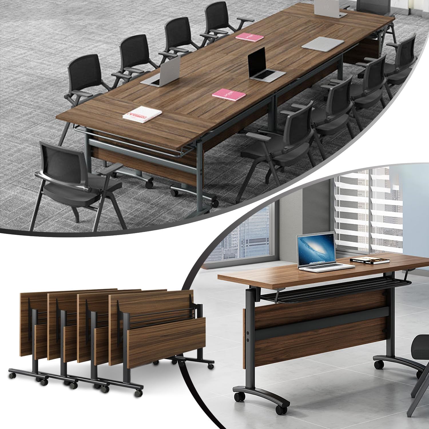 Folding Conference Room Tables, Modular Seminar Conference Table Modern Flip Top Training Meeting Tables, Conference Room Table with Wheels for Home Office Classr, 4 Pack 47.2inch