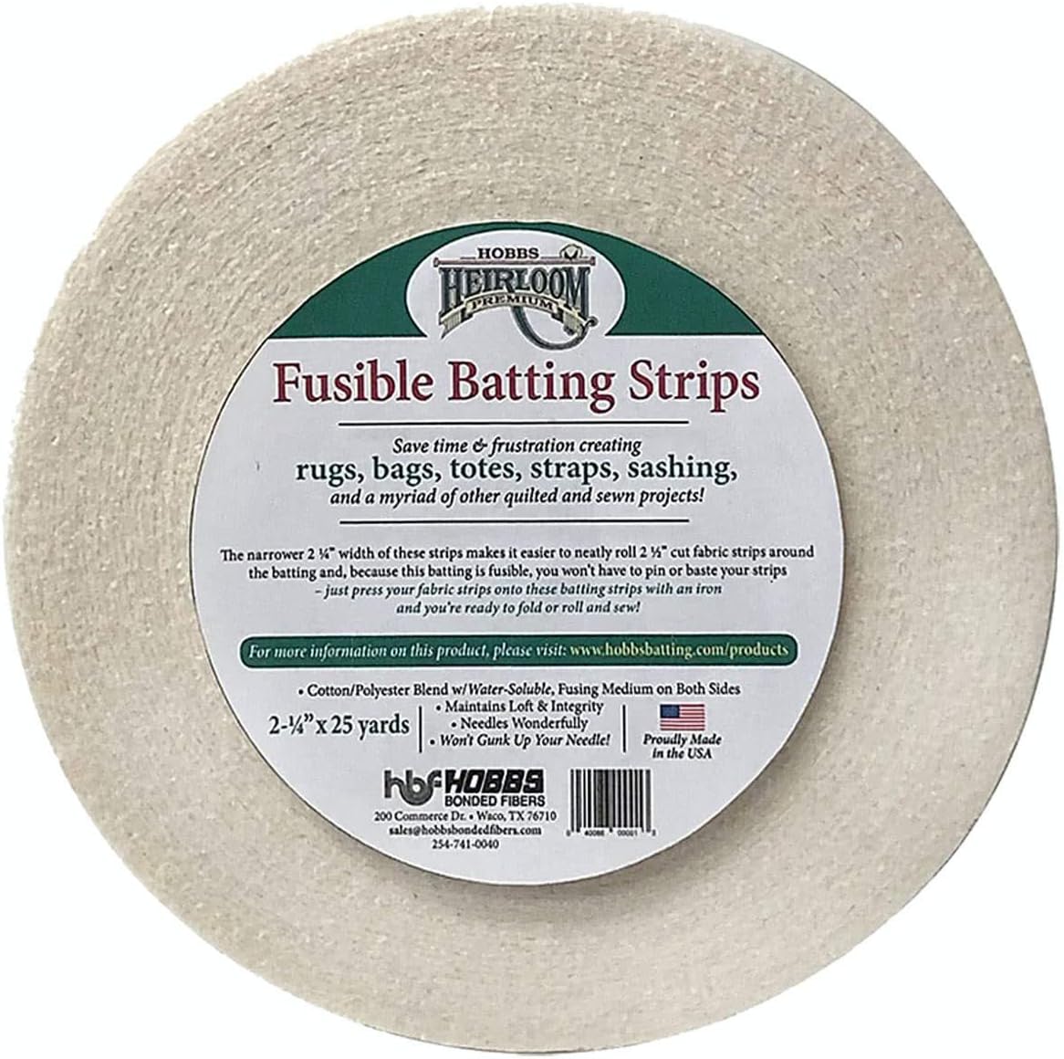 Hobbs Batting Heirloom Fusible Jelly Roll Strip Batting 2.25 by 25 Yards.