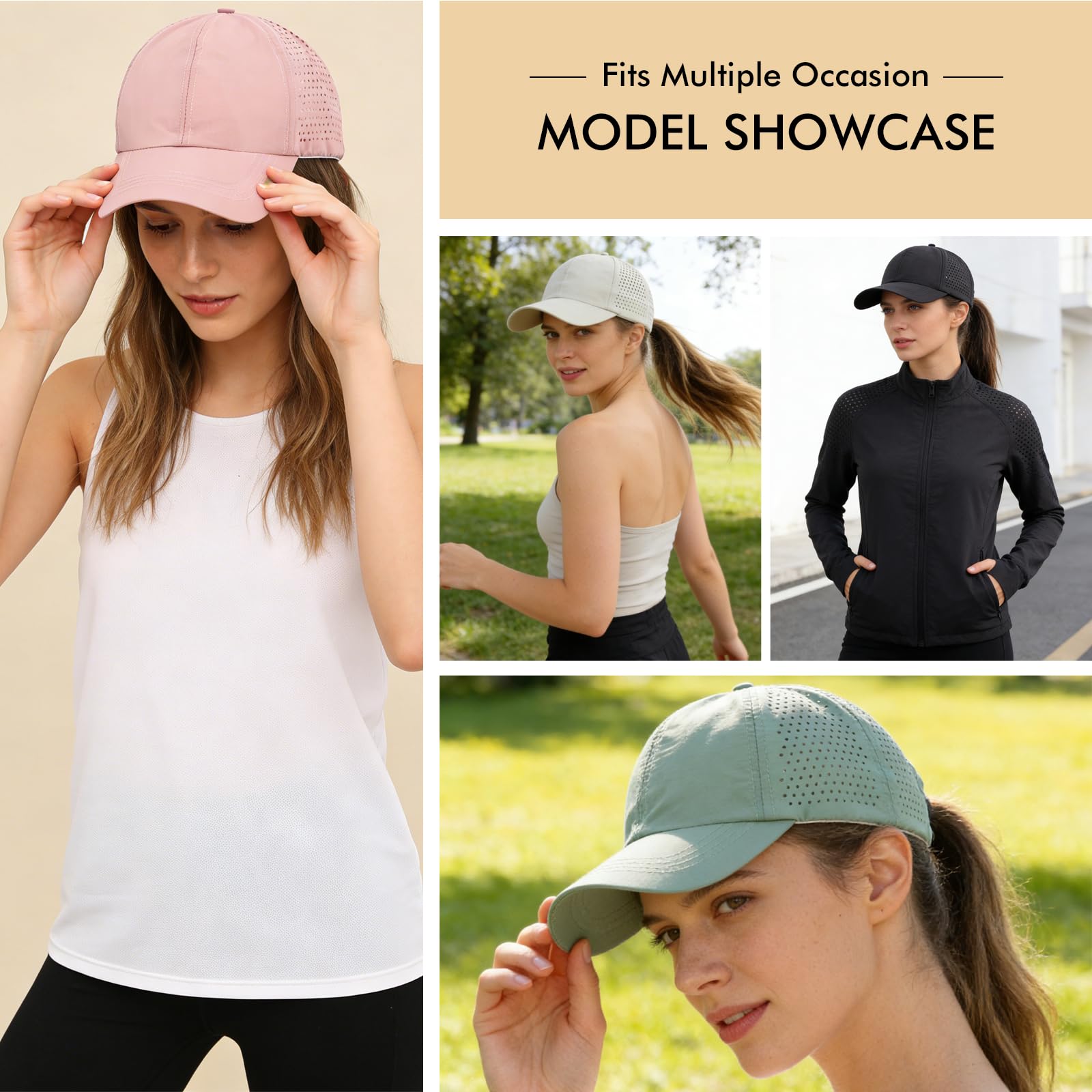 InfiniZer Cappelli da baseball da donna con supporto per coda di cavallo, maglia ad asciugatura rapida, cinturino regolabile, accessori essenziali per le vacanze all'aperto