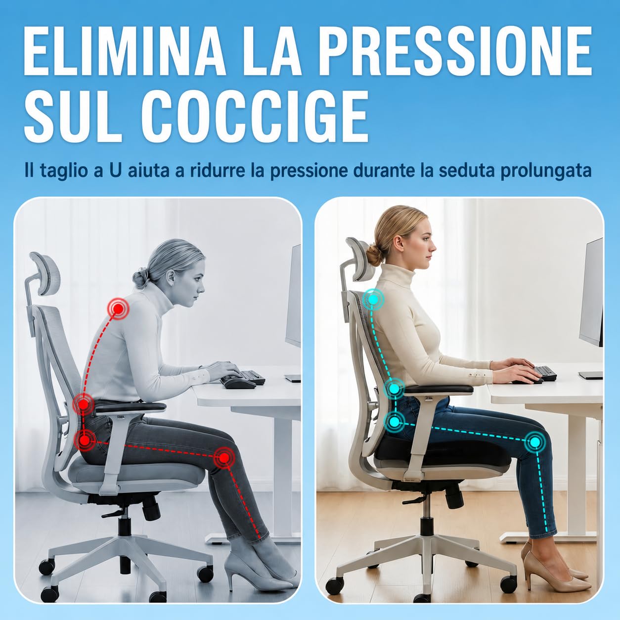 Healthfix Cuscino ortopedico per sedia da ufficio, scarico del coccige, con strato Honeycomb e rivestimento in velluto, ergonomico, per ufficio, auto, casa, 45 x 36 x 7 cm (nero)