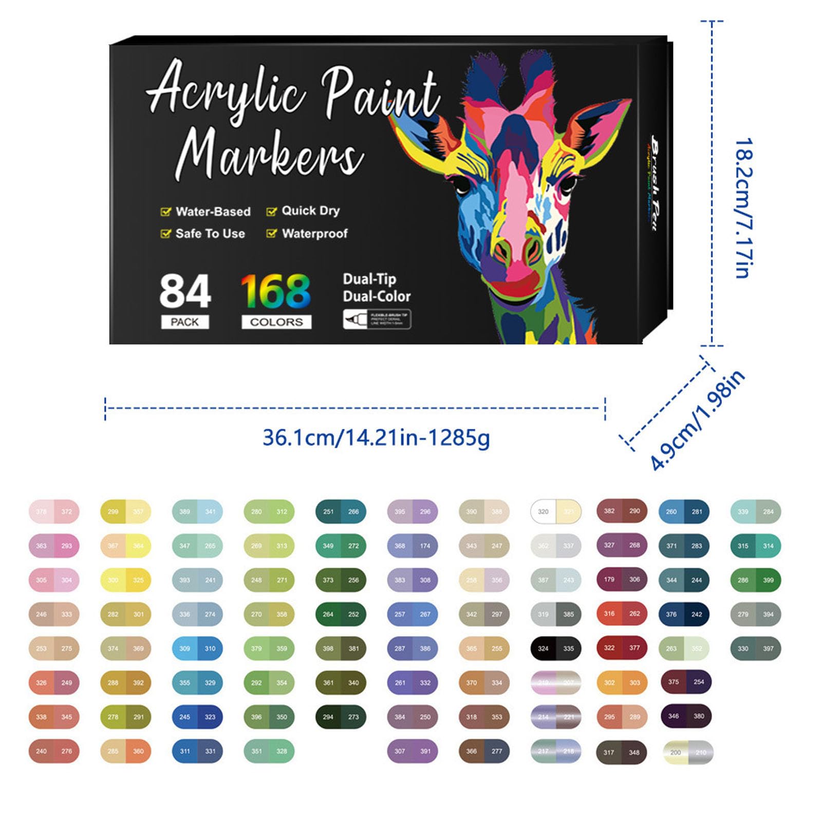 Ensemble de marqueurs de peinture acrylique à double pointe, 96/120/168 couleurs, stylos à base d’eau à séchage rapide pour peinture sur roche, céramique, bois, toile et plastique pour loisirs