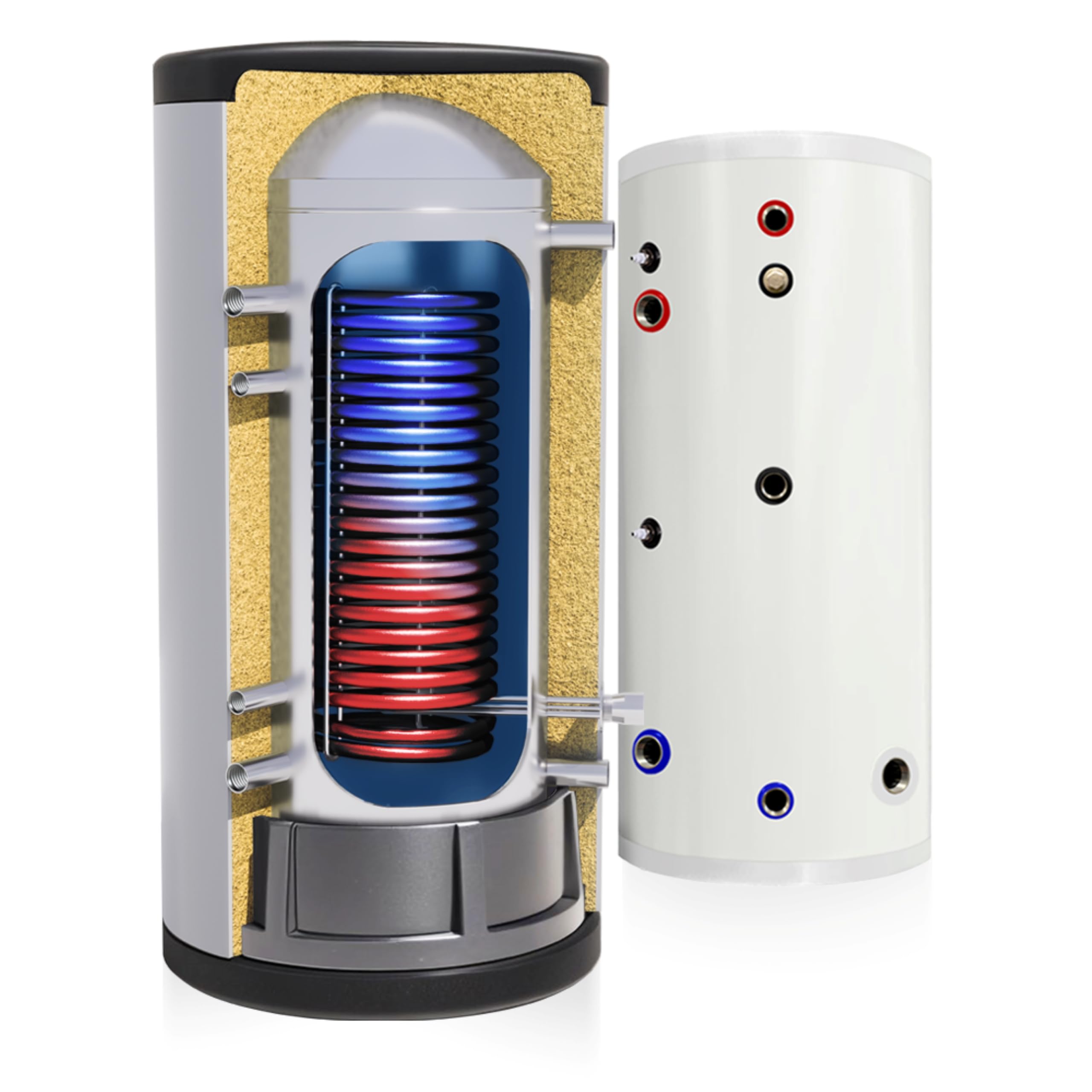 TECHGLOBE - Serbatoi acqua calda - scambiatore di calore (2,2 m²) - acciaio inox - Efficienza energetica - con isolamento da 50 mm - Accumulatore di acqua calda (150 L)