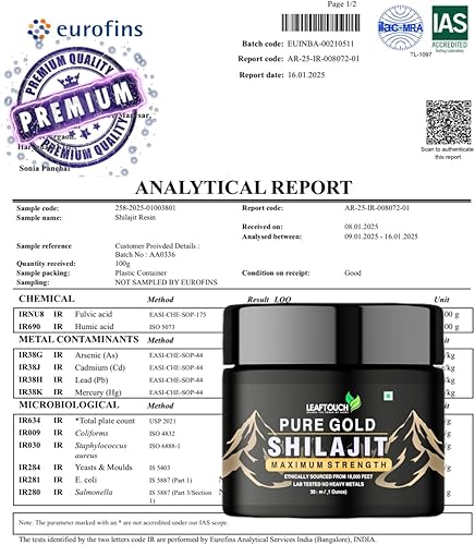 Miniatura 8 de LEAFTOUCH - Resina Shilajit de oro puro  Resina Shilajit pura del Himalaya  Orgánica y de alta potencia  Más de 85 minerales traza y rica en ácido