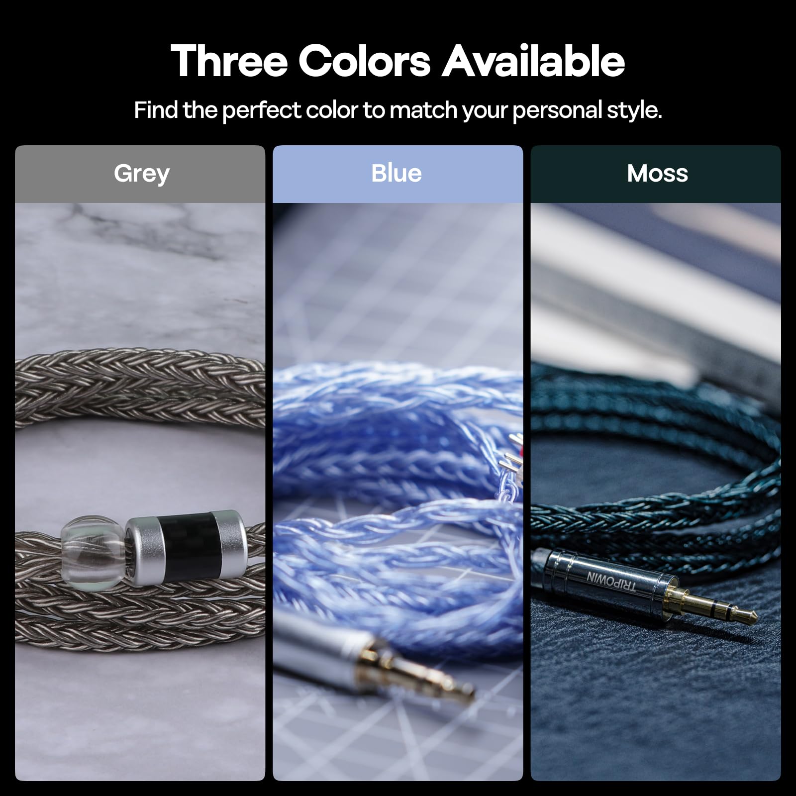 Tripowin Zonie - Cable IEM SPC de 3,5 mm, cable de auriculares de alta fidelidad chapado en plata de 16 núcleos, cables de auriculares para monitor de 1,25 metros para audiófilos