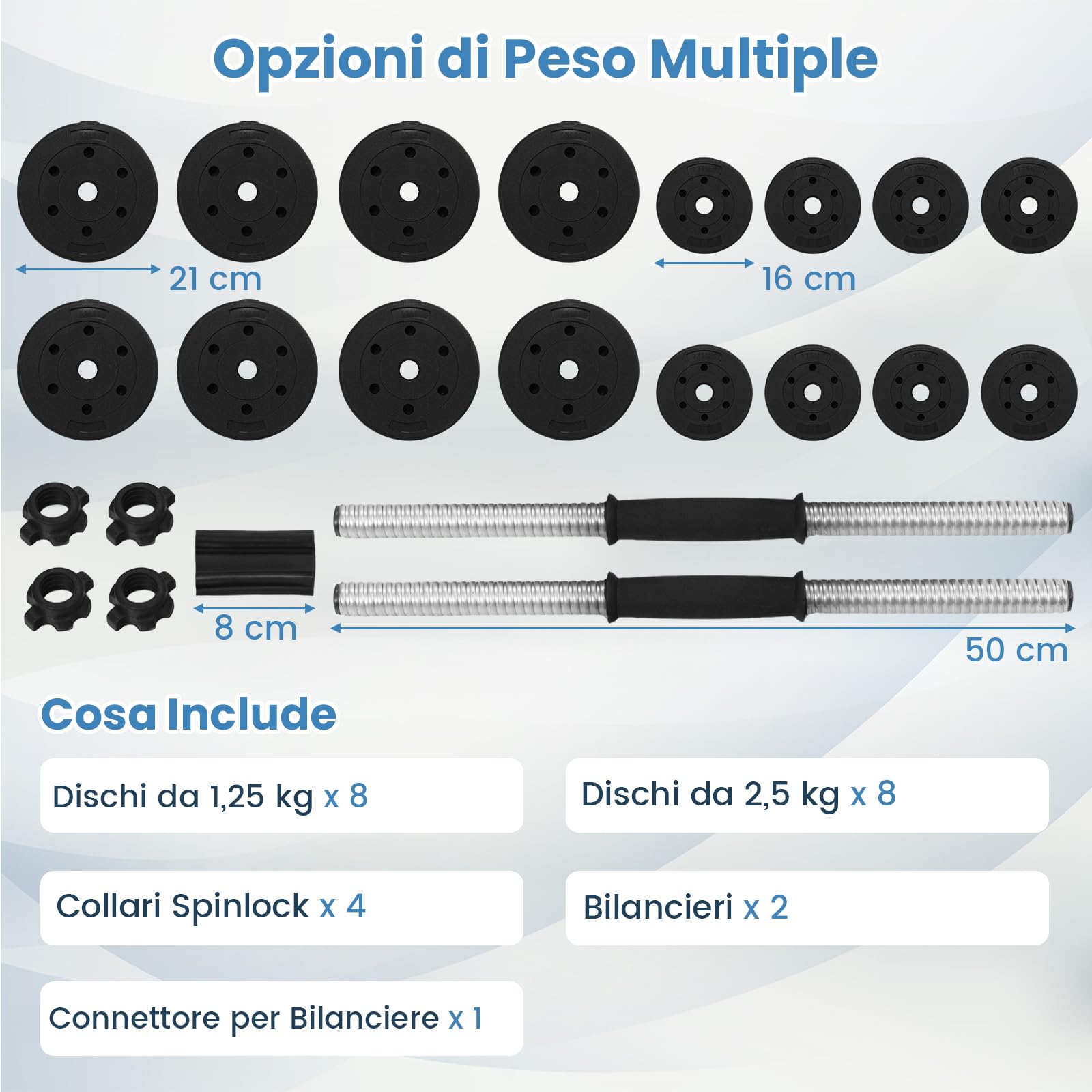 COSTWAY Set di 2 Manubri Regolabili 30 Kg, Bilanciere da Palestra con Barra di Collegamento e Copertura Protettiva in Gomma, Attrezzature per Allenamento a Casa