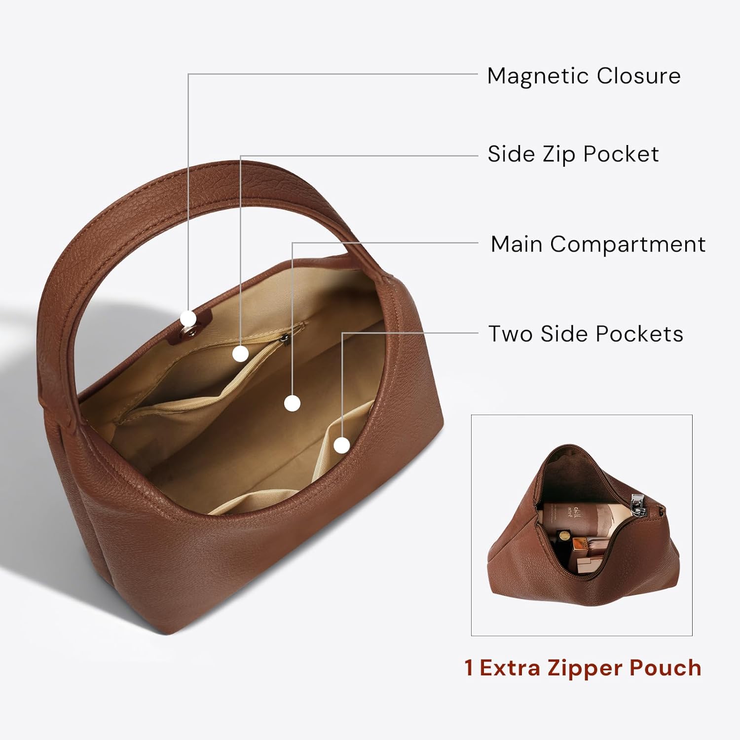Hobo Bag for Women, Large Slouchy Shoulder Bag, Soft Vegan Leather Everyday Tote Purse, Stylish Handbag Fits 13.6'' Laptop