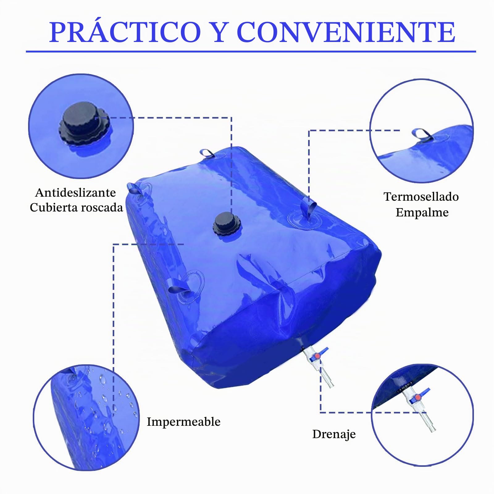 Bolsa de agua plegable de 100 litros, con grifo, depósito de agua de gran capacidad para jardín, camping, barbacoa, pesca