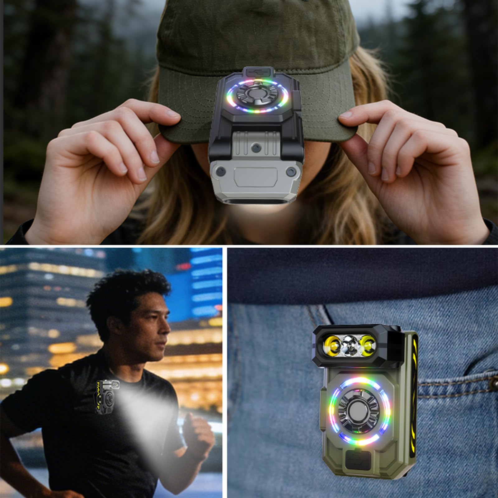 Lámpara de trabajo LED multifunción de inducción de aluminio impermeable recargable con base magnética luz RGB para camping