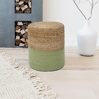 THE HOME TALK Ottoman Pouf | Hand-Braided |100% Jute | Large Funiture Pouf | Footrest, Bean Bag, Floor Chair | Great for The Living Room, Bedroom & Kid?s Room | 14 x 14 x 16 Inch | Natural Green