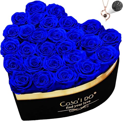 Miniatura 9 de Rosas Preservadas para Entrega 16 Pzas, Flores Forever en Caja de Corazón con Collar, Rosa Eterna Regalo de Aniversario Cumpleaños para Mujeres