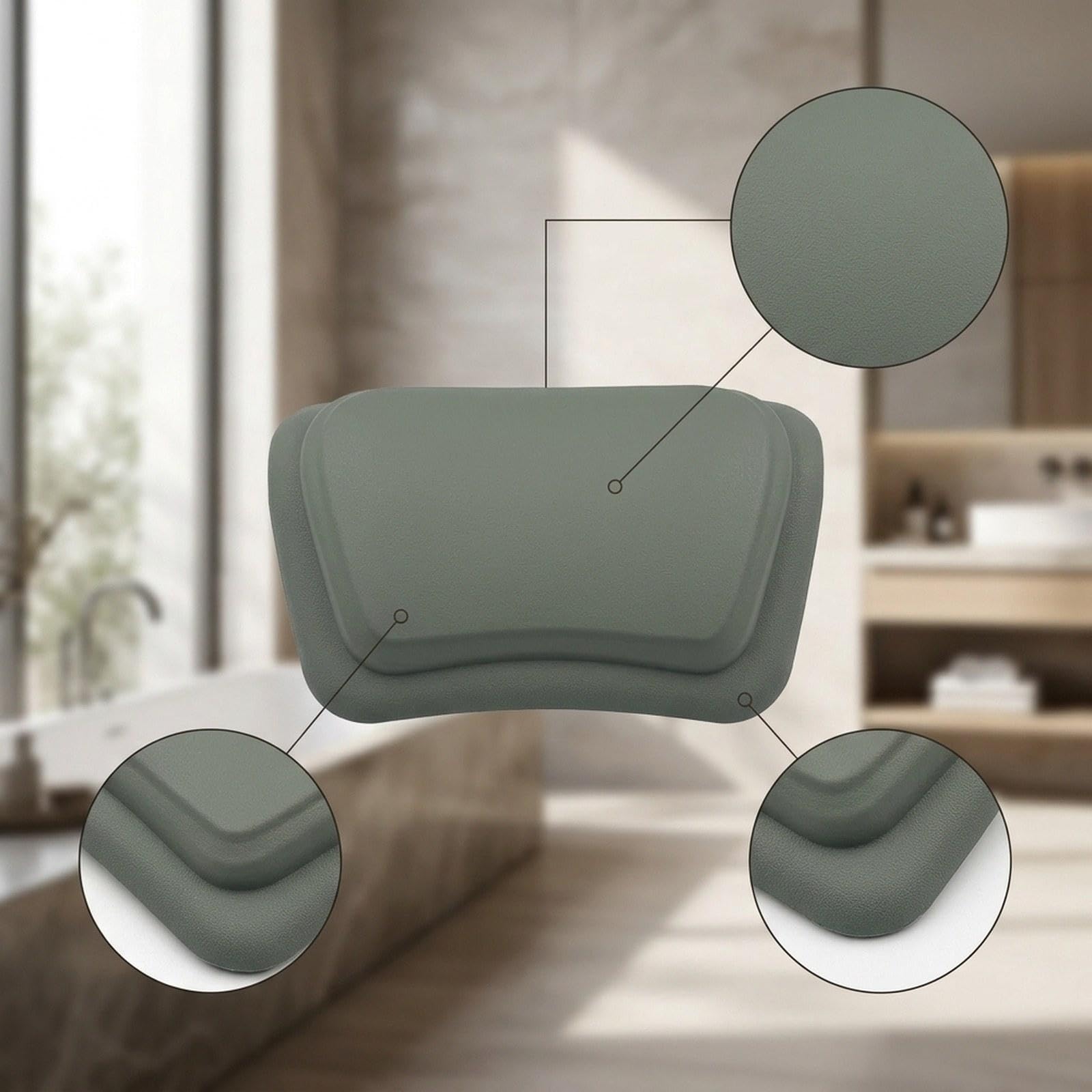 Cuscino Vasca Da Bagno Poggiacollo PU Morbido Ergonomico Sostegno Testa Accessorio Vasca Suzione Forte Adatto per Regalo, Verde