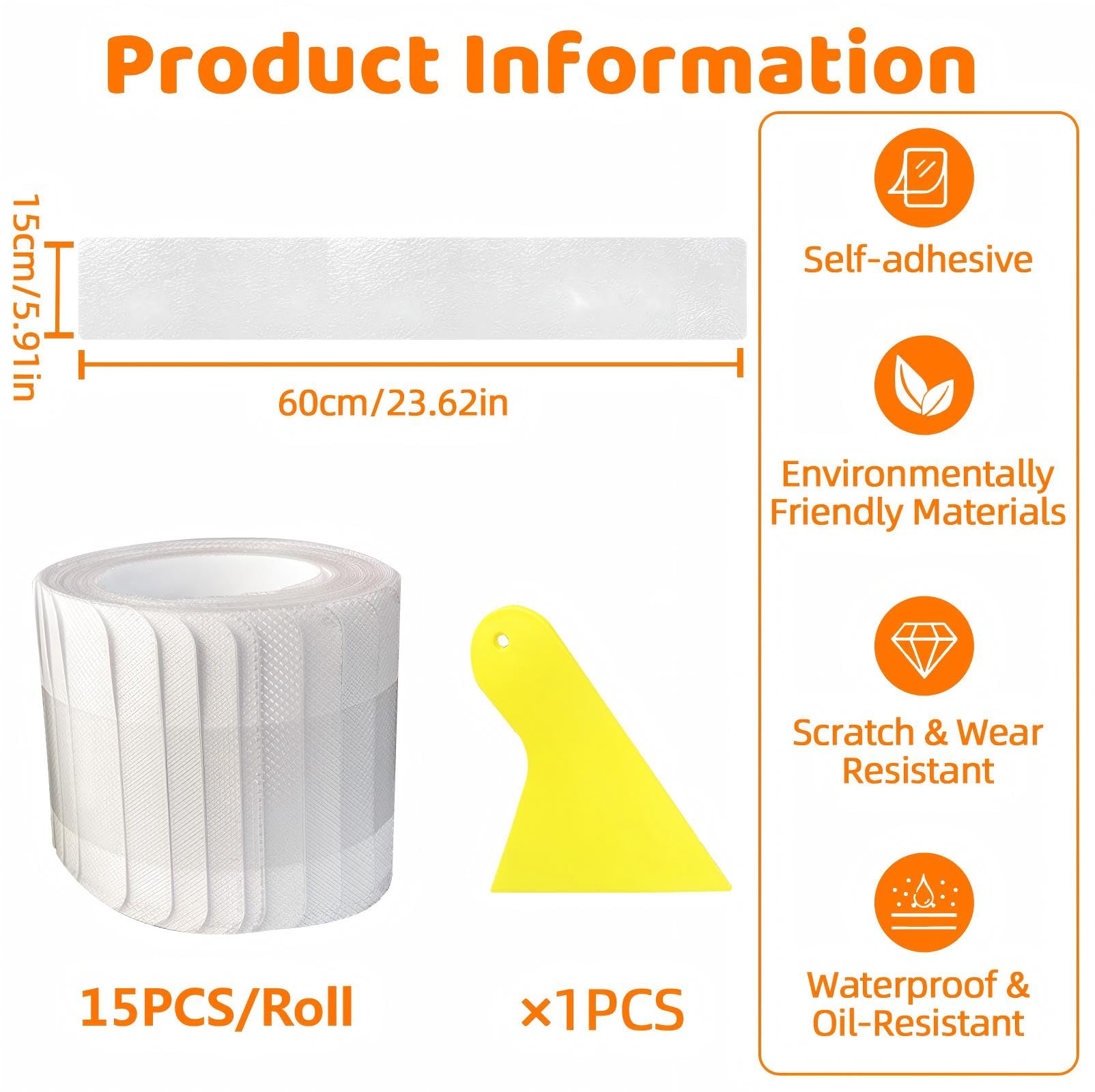 Tappeti per scale 15×60 cm, accessori per scale antiscivolo, 15 pezzi di tappetino per gradini autoadesivo trasparente, striscia per scale antiscivolo impermeabile, adatto per scale e pavimenti in le