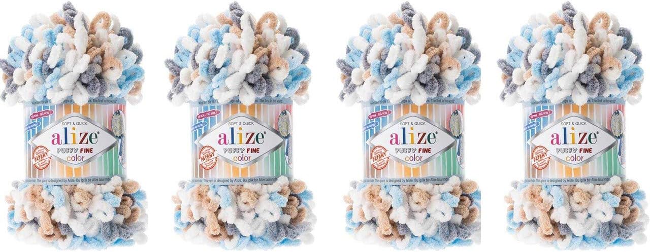 Alize Puffy Fine Color Baby Blanket Small Loop 100% Micropolyester Soft Yarn Lot of 4skn 400gr 64yds (5949)