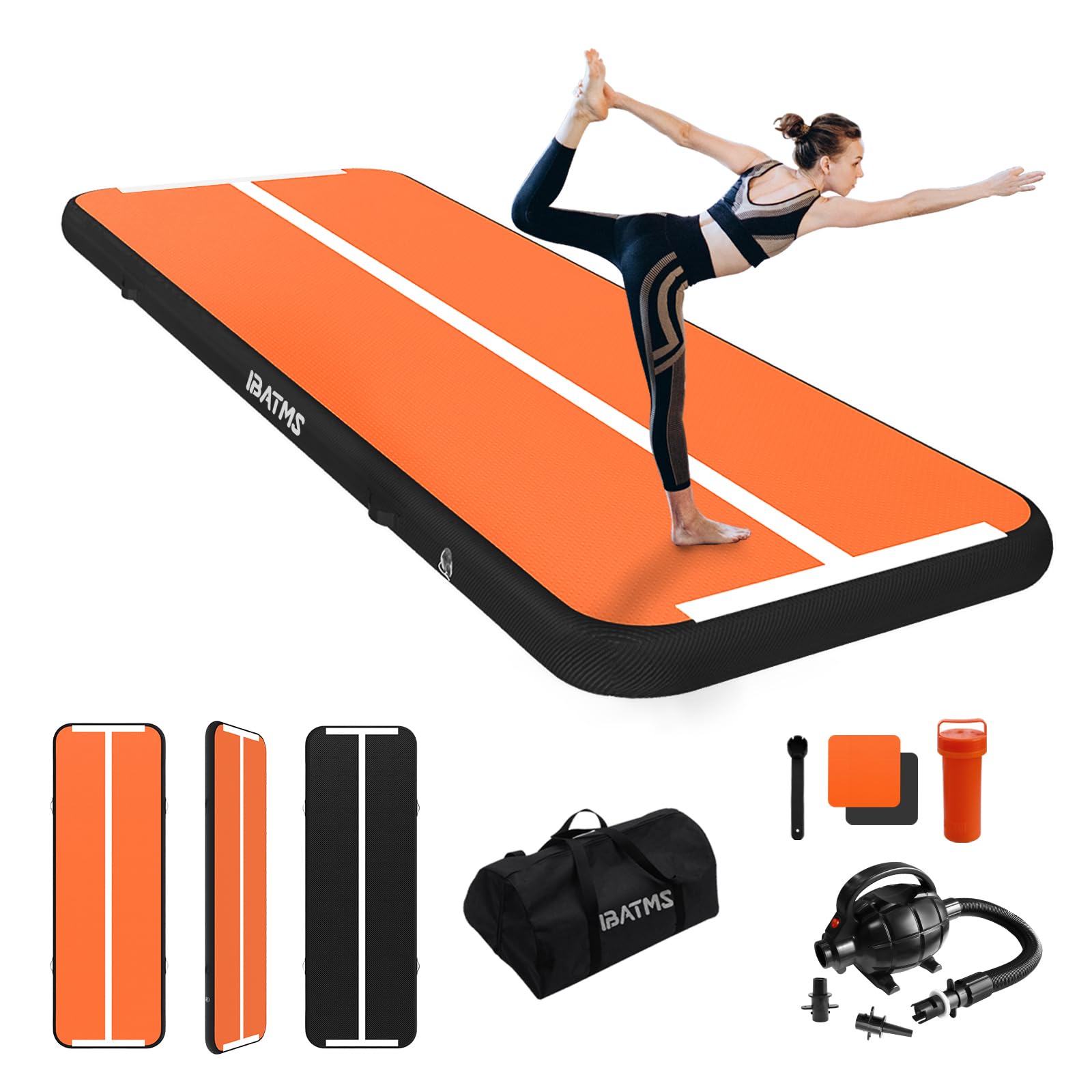 IBATMS Air Tumbling Mat Tumble Track, 4/8inch Inflatable Gymnastics Air Mat for Home Use/Training/Cheerleading/Yoga/Water with Air Pump