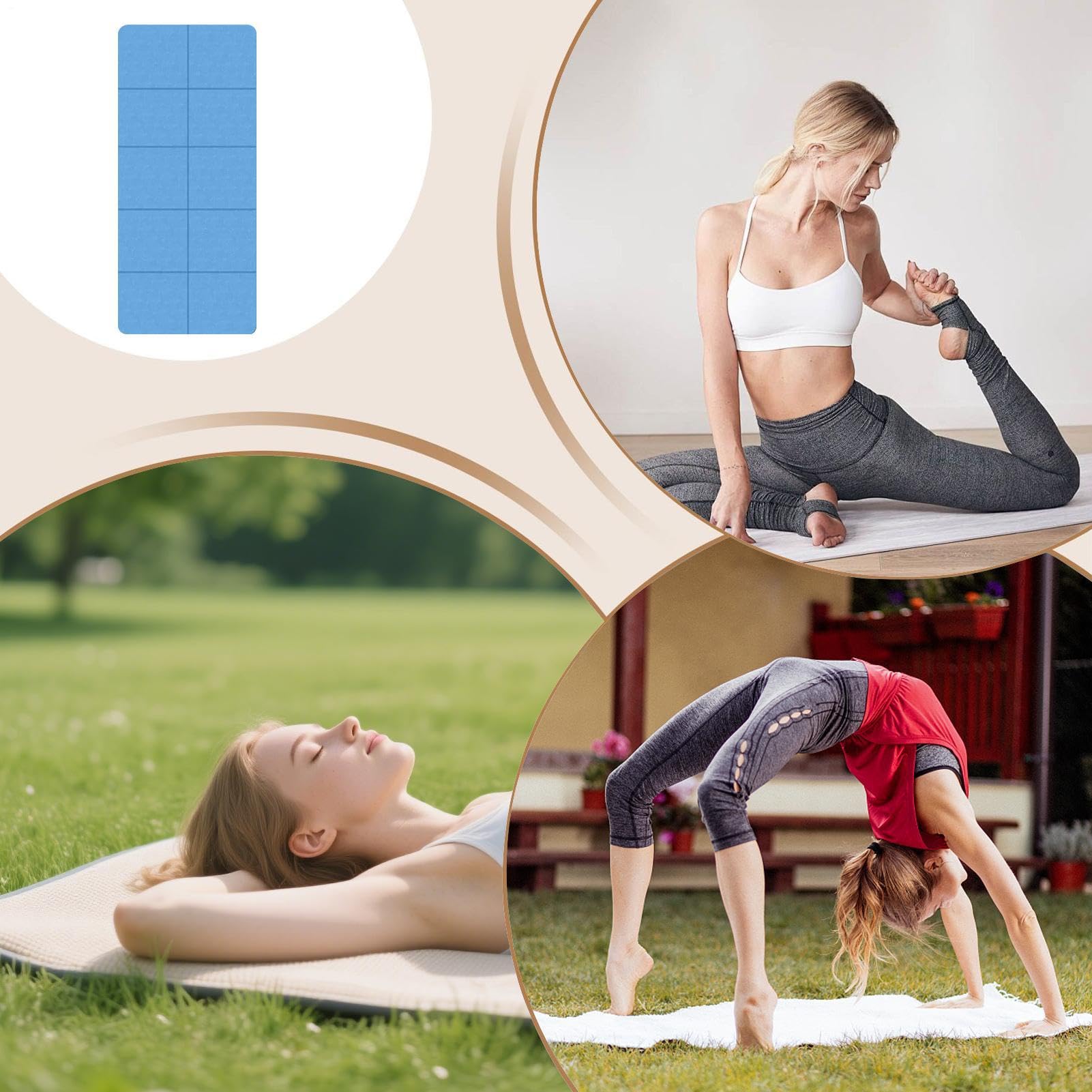 Esterilla de yoga de viaje, plegable, impermeable, amortiguación de 6 mm de