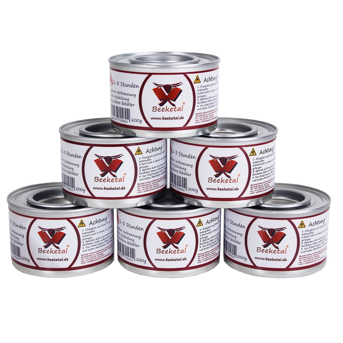 Beeketal Brennpaste - 6 x 200g Sicherheitsbrennpaste Dosen, ca. 2-3 Std. Brenndauer pro Dose, sauber und geruchlos, für z.B. Fondue oder Chafing Dish Speisewärmer - 6er Pack (6 x 200g Dosen)