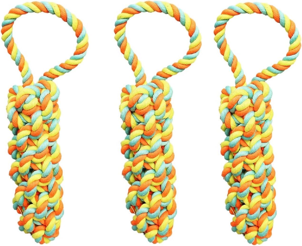 MPP Heavy Duty 13 inch Big Dog Rope Tugs Loop Handle and Flosser Tough Toss Play Toy (3 Ropes)