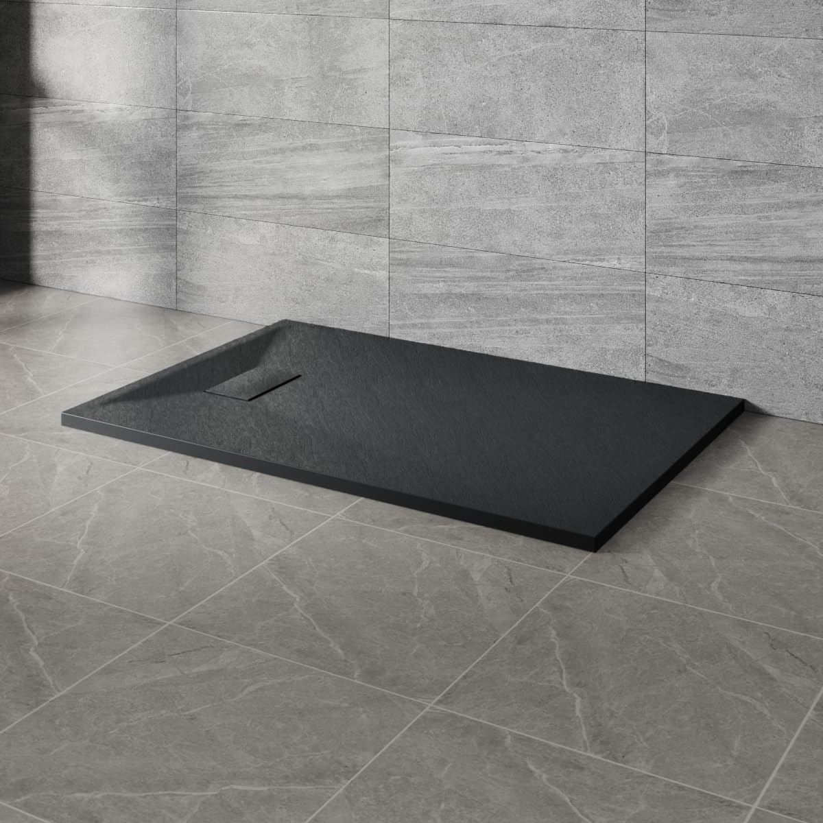 NRG 1100x800mm Black Shower Tray with Flow Waste for Bathroom Enclosures