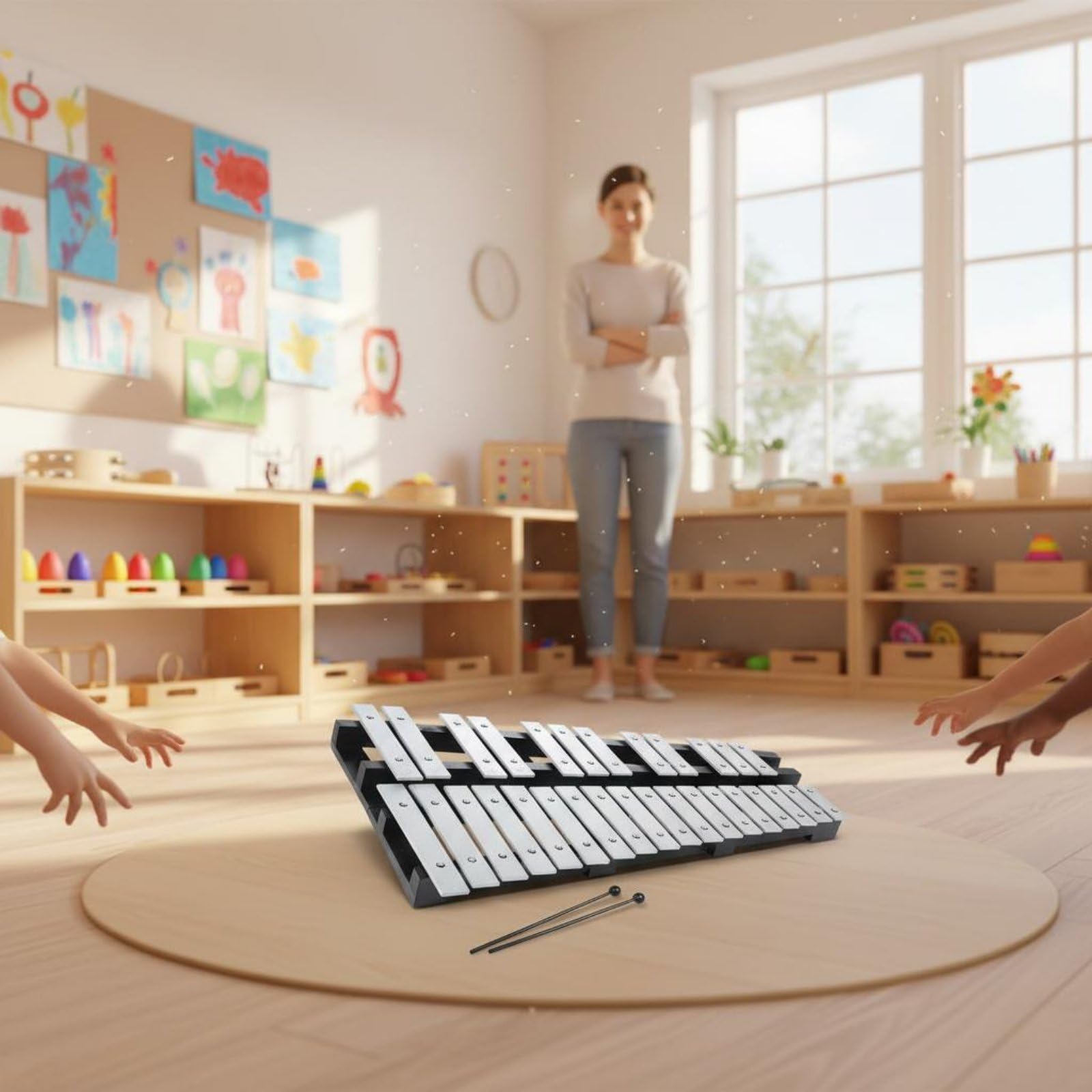 Qianly Glockenspiel Faltbares Xylophon Metallophone Percussion Instrument Lernspielzeug Aluminium Klangplatten Klare Töne mit Tragetasche für Kindergarten Musikaktivitäten Üben Unterwegs