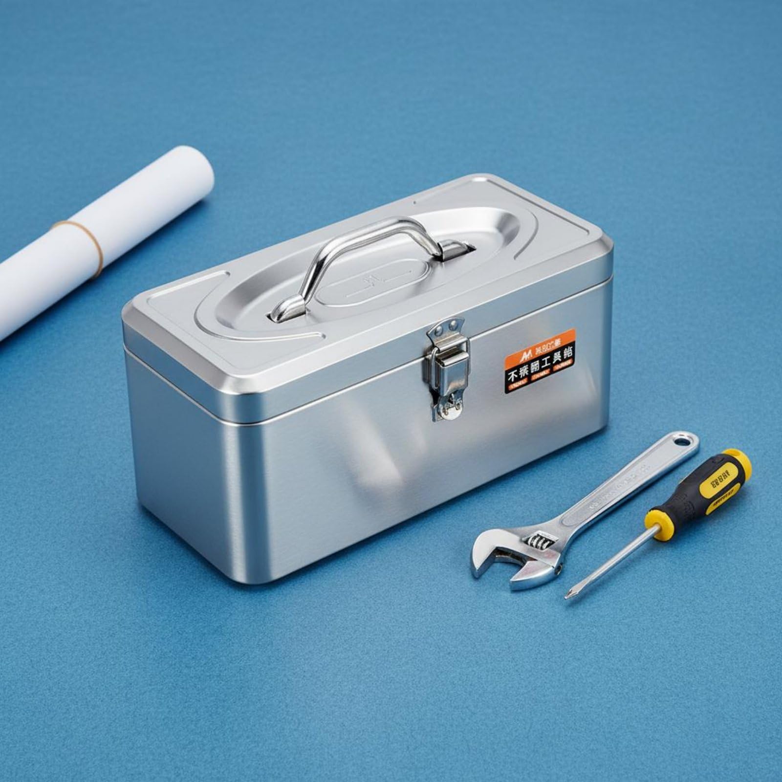 Contenitore Industriale Scatola Porta Attrezzi Cassetta Portautensili Box in Acciaio Inox Struttura Rinforzata Telaio a H Cerniere Robuste Resistente, Strato Singolo, Extra Large