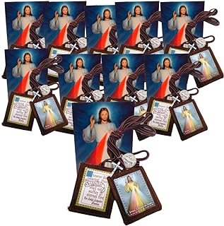 Westmon Works Divine Mercy Scapular Bulk with Holy Cards Set Classroom Bundle of Traditional Brown Felt Scapular and Prayer Cards, 12 of Each
