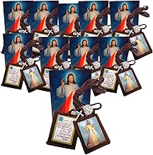 Westmon Works Divine Mercy Scapular Bulk with Holy Cards Set Classroom Bundle of Traditional Brown Felt Scapular and Prayer Cards, 12 of Each