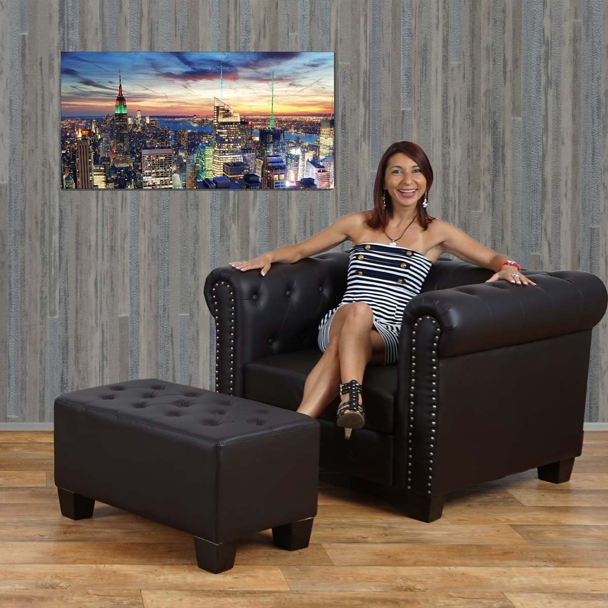 Mendler LED-Bild, Leinwandbild Leuchtbild Wandbild, Timer MVG-zertifiziert - 100x50cm New York, flackernd